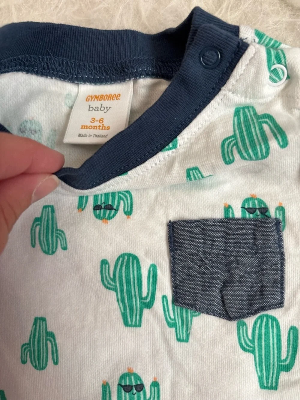 Gymboree Baby Boy White Bodysuit with Green Cactus Print & Navy Joggers